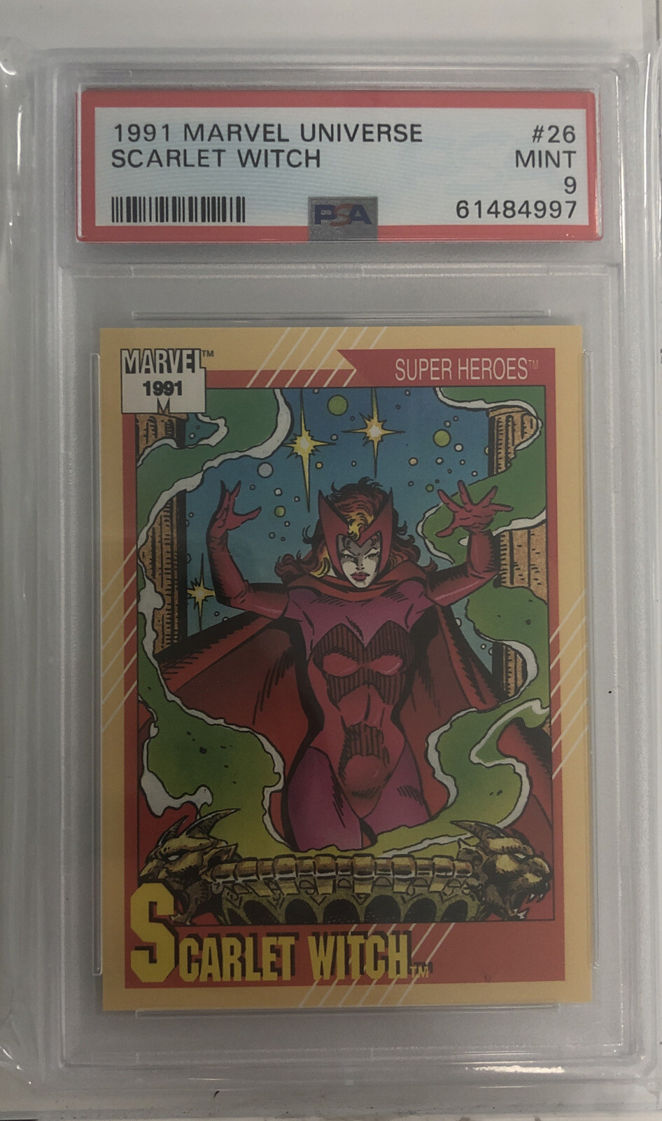 1991 Impel Marvel Universe Series 2 SCARLET WITCH #26 Card | PSA 9 Mint
