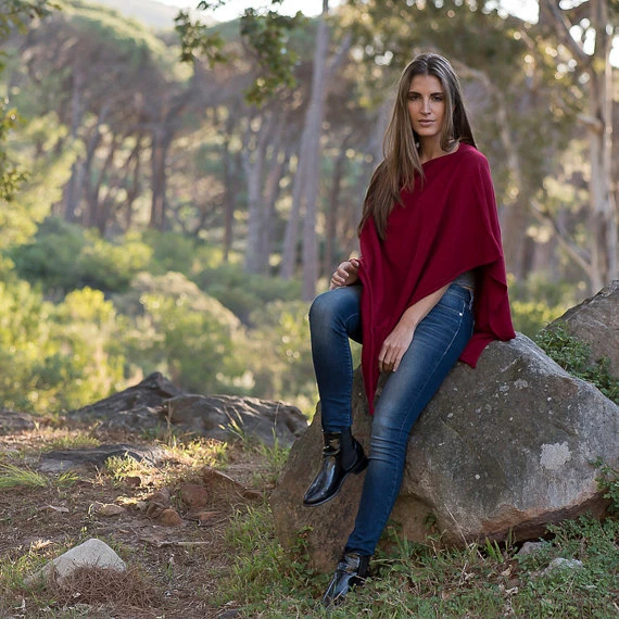 CASHMERE Poncho Bordeaux Red Burgundy CAPE Wrap One Size,FREE UK Shipping, wine
