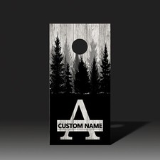 Personalized Family Monogram White Cornhole Board Wrap Decals Forest Silhouette