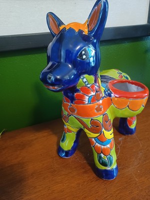  Talavera  MEXICO Donkey Planter Burro Folk Art Pottery Large 14 Pot