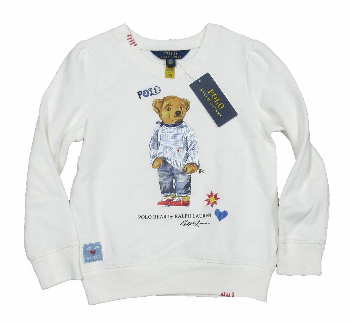 Polo Ralph Lauren Girls White Polo Bear Fleece Lined Pullover Sweatshirt