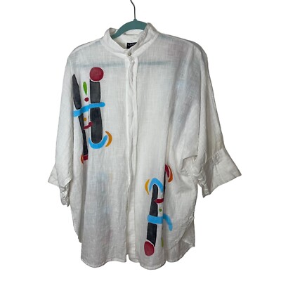 Dilemma Shirt Womens Size XL White Vintage Oversized Painted New York Cotton