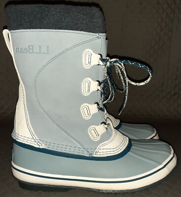 L.L. Bean Women s Snow Boots Fur Warm Inside Blue White Lace Up Size US 8 Meduim