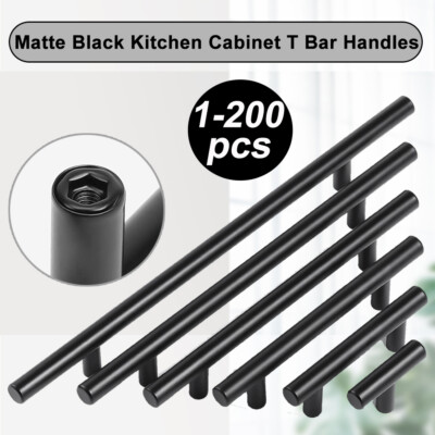 #ad Black Modern Cabinet Handles T Bar Pulls Kitchen Drawer Hardware Stainless Steel $203.45