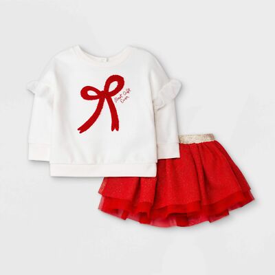 0-3M Baby Girls' Holiday Best Gift Ever Tutu Skirt Set  Cat & Jack Red Christmas