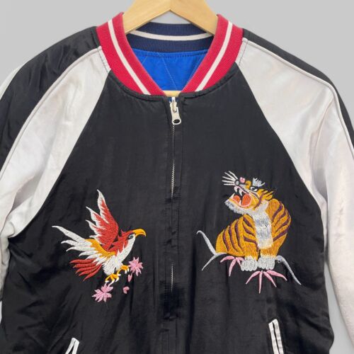 Topshop Sukajan Reversible Japan Embroidered Bomber Jacket Sz 8 Tiger Eagle - Picture 5 of 19