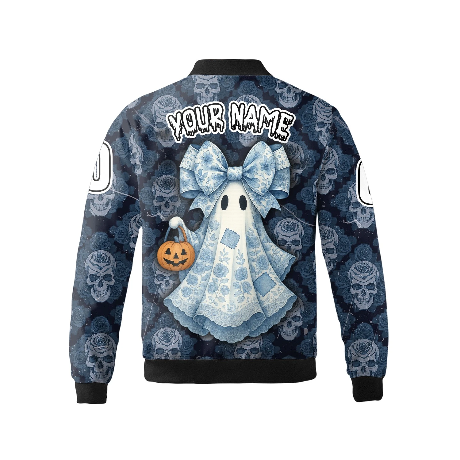 Personalized Cute Ghost Patchwork Happy Halloween Bomber Jacket