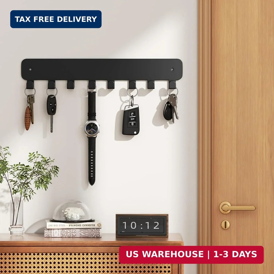 pickpiff Key Holder Wall Mount, Adhesive Key Rack with 8 Hooks Hanger ...