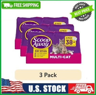 (3 pack) Scoop Away Multi Cat Litter With Meadow Fresh Scent, 38 lb. Box