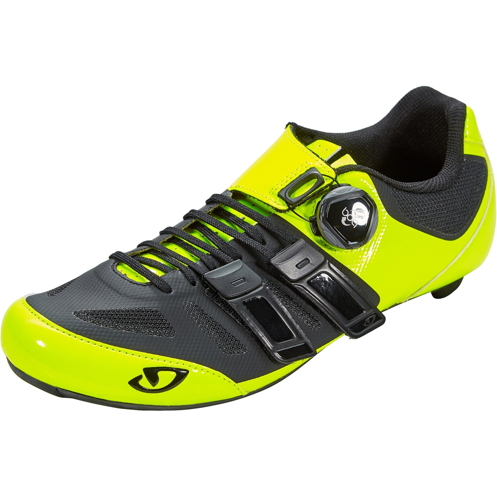 Chaussures de cyclisme Giro Sentrie Techlace en carbone rigide jaune et noir