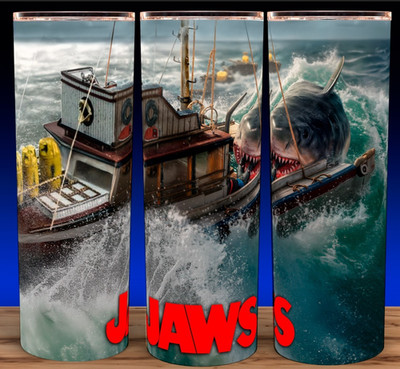 Jaws 70s Shark Attack on Orca Boat Horror Movie Cup Mug Tumbler 20oz