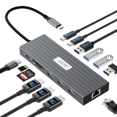 Acer USB C Dock 13 in 1 Triple 4K 60Hz 3 HDMI 100W PD Ethernet SD TF 10Gbps