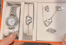 NEW Hypoallergenic Silver-Tone Heart Jewelry & Watch Gift Set – 5 Piece