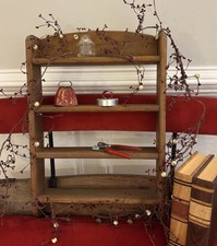 VTG Cottage Core Farm Wood Shelf 4 Shelves W/ 3 PEGS Wall Hanging Country Folk