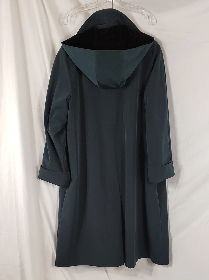 Women's Fleet Street Long Trench Coat Size 16 Green Vtg. Lined Pockets Buttons - Image 4 of 4