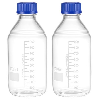 QWORK 1000ml Glass Storage Bottles, 2 Pack Leakproof Round Media Bottles with GL