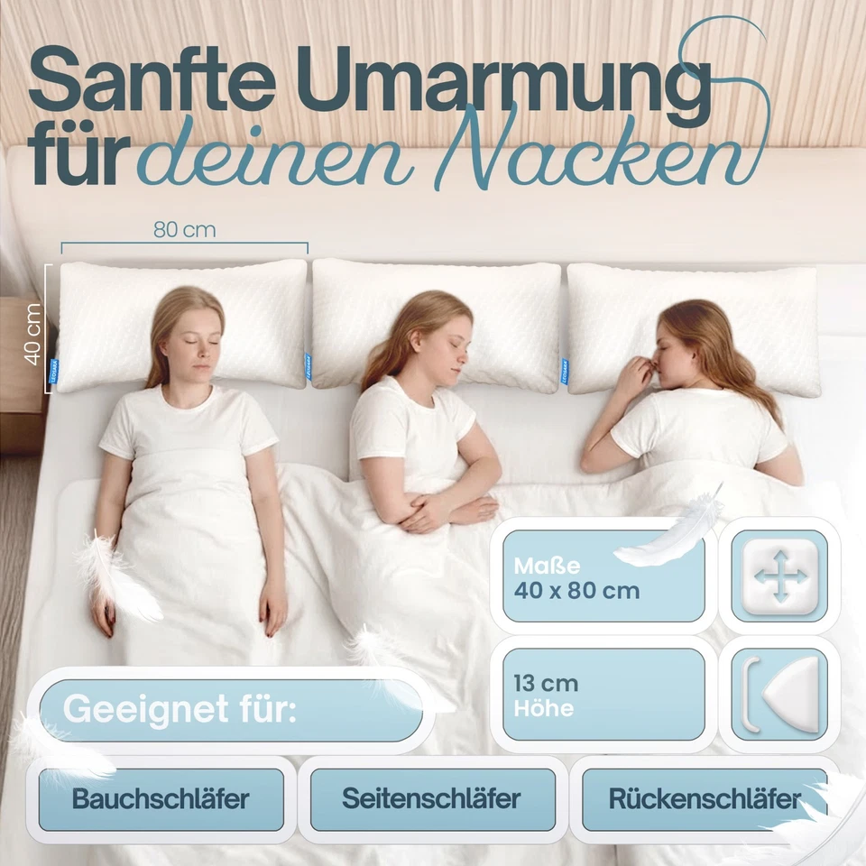 LEOSARA® Memory Foam Kissen 40x80x13cm Orthopädisches Kissen - Bild 2 von 4