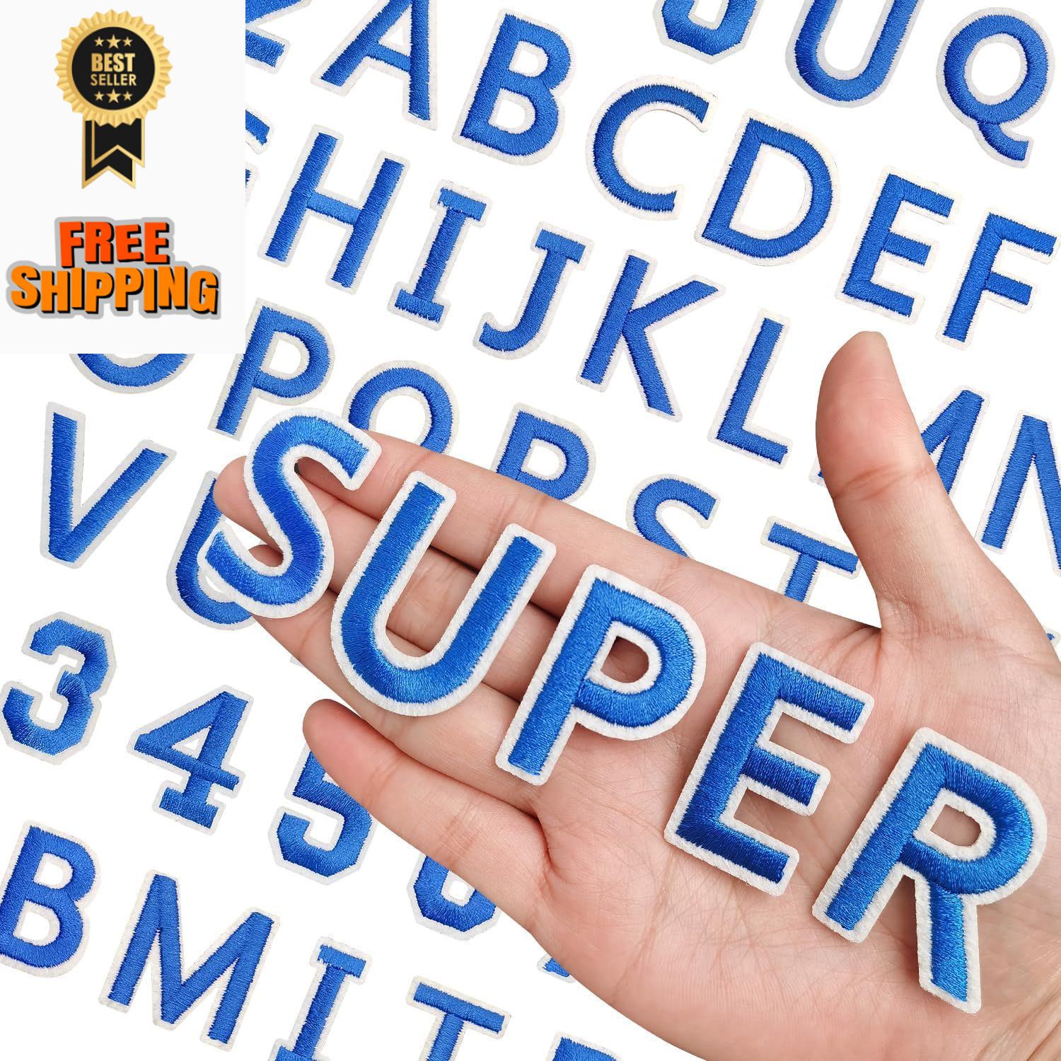 72 Pcs Iron on Letters for & Numbers, Blue-Letter&Number-72P