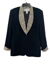 vintage Christian Dior Womens Black Blazer With Patterned Trim Size 12