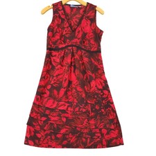 Simply Vera Vera Wang Red Floral Sleeveless V Neck Tiered Midi Dress Size 4