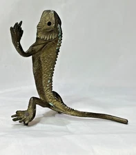 Vtg Brass Iguana Figure Lizard Reptile Statue Missing Base & Eyes