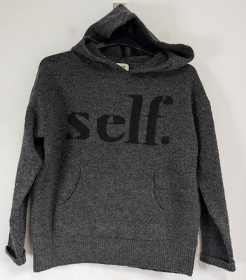 Self Hoodie Damen klein grau Spruch Logo Acryl Wollmischung weich warm bequem