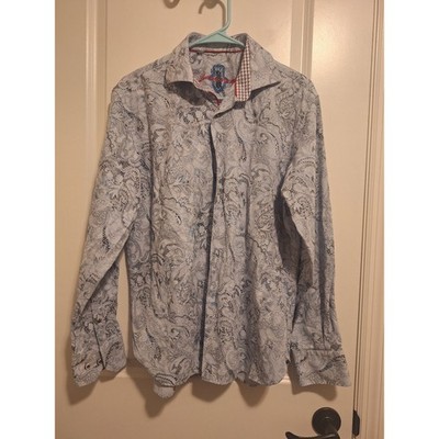 Luciano Visconti Mens Paisley Button Down Shirt Light Blue Long Sleeve Boho L