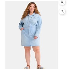 Terra & Sky oxL Light Wash Denim Button Front Shirt Dress Long Sleeve Belted