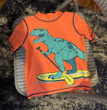 Carter's Boys Short Sleeve Rash Guard Swim Shirt Dinosaur Orange Size 4/4A