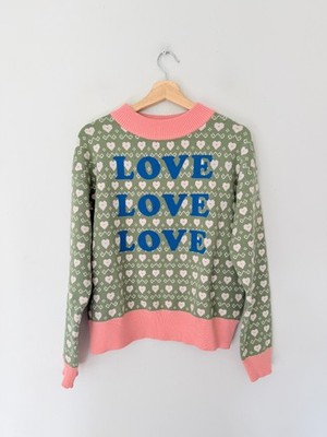 Never Fully Dressed Pullover Gr. UK 10 grün LOVE Spellout Streifen hell klobig