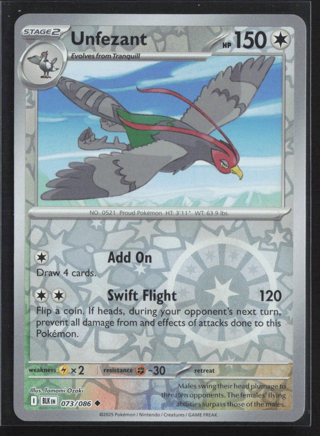 073/086 Unfezant - SV Black Bolt Reverse Holo NM Pokemon