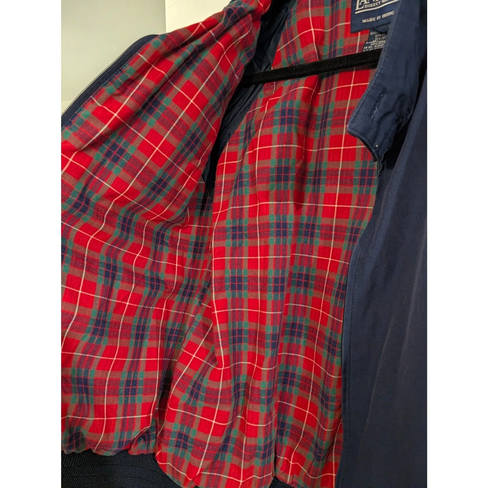 Vintage Lands End Harrington Jacket Mens M Navy Red Tartan Plaid Lined image 5