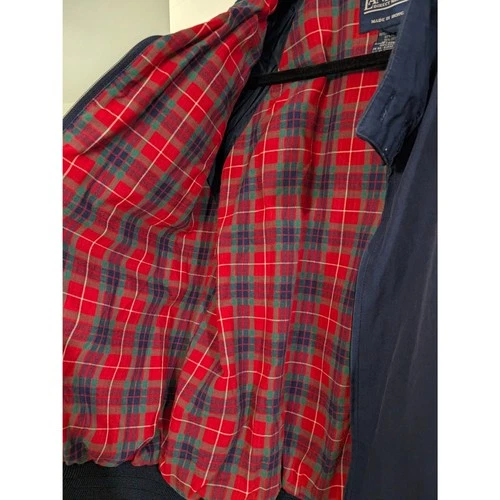 Vintage Lands End Harrington Jacket Mens M Navy Red Tartan Plaid Lined image 5