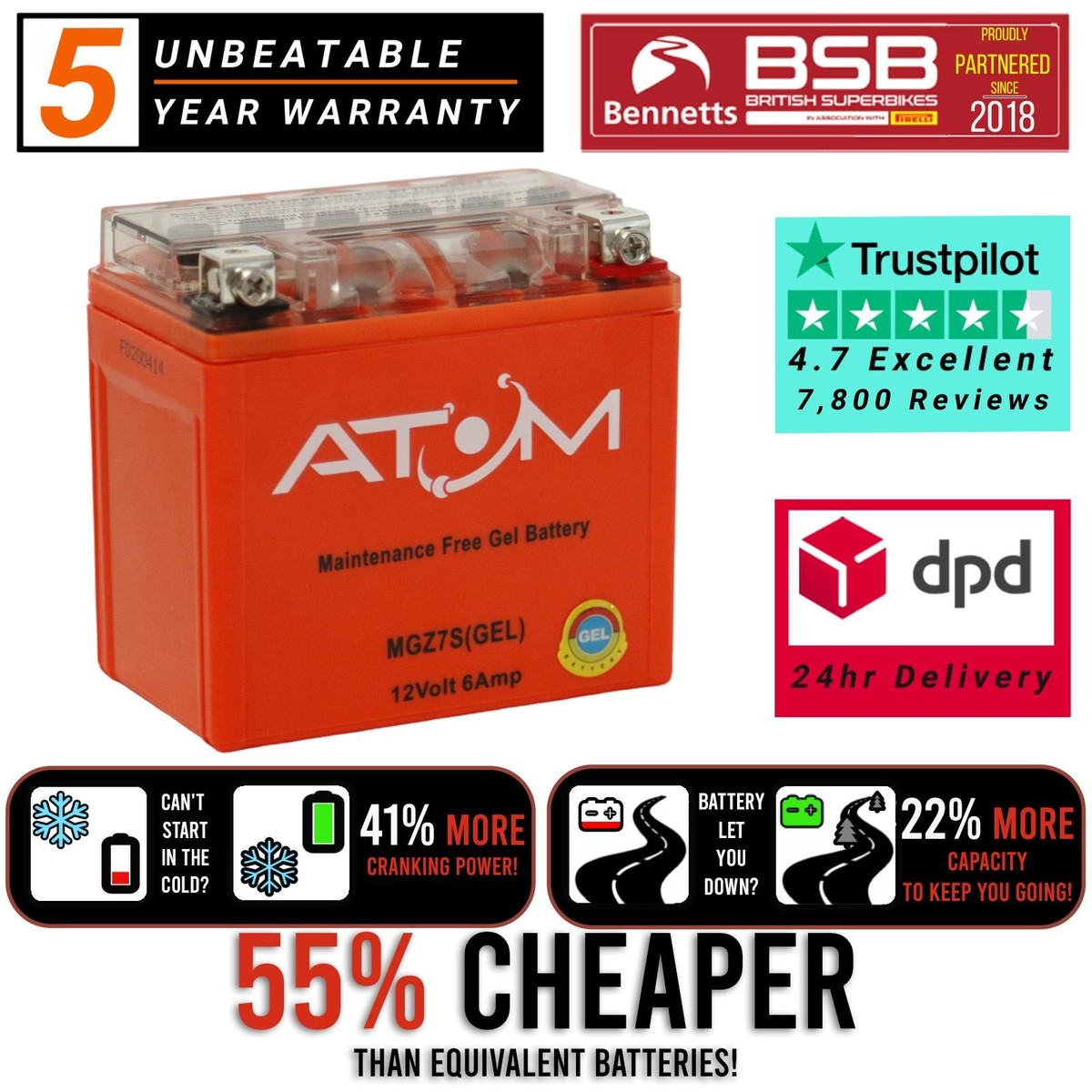 MGZ7S Atom Gel Motorcycle Battery for Honda CRF 150 F 03-17 UK