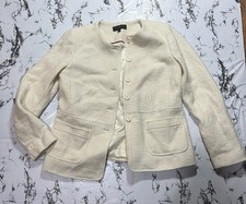 Talbots Jacket Size 6P Ivory Boiled Wool Blend Blazer Lined Collarless Classic