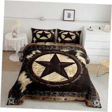Rustic Cow Print Bedding Sets,Vintage Western Texas Star Queen Color 28