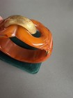 Art Deco Caramel Amber Bakelite Gold Hinged Bracelet Laminated ~1930s — photo 4