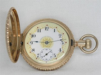 ANTIQUE 16S FANCY DIAL 1888 WALTHAM ''CHOO-CHOO'' GOLD FILL POCKETWATCH, SERVICED!