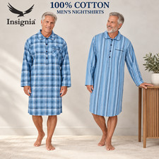 Mens Night Shirt Nightshirt Pure100% Cotton Flannel Warm stripes and checks