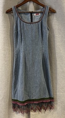 ABS by Allen Schwartz Denim Beaded Sleeveless Dress Size 6 Y2K