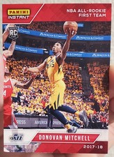 DONOVAN MITCHELL Rookie Card 2017-18 #166 Panini All Rookie Team RC # 1 of 279. rookie card picture