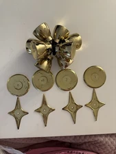 4 Mid Century Modern Bronze Star Burst Door Knob Back Plate Closet MCM Wow!