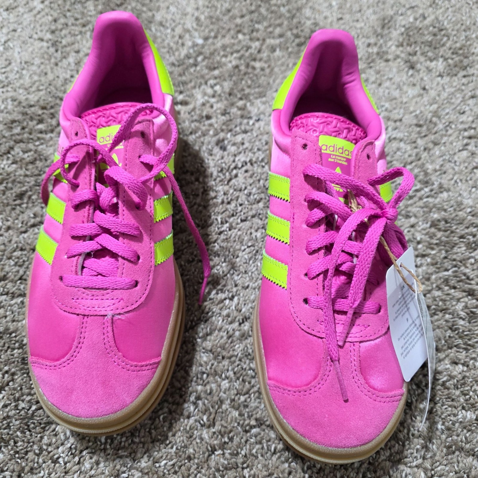 Adidas Gazelle Bold Women’s Size 7 Pink Solar Slime Platform Shoes JI2705 image 3