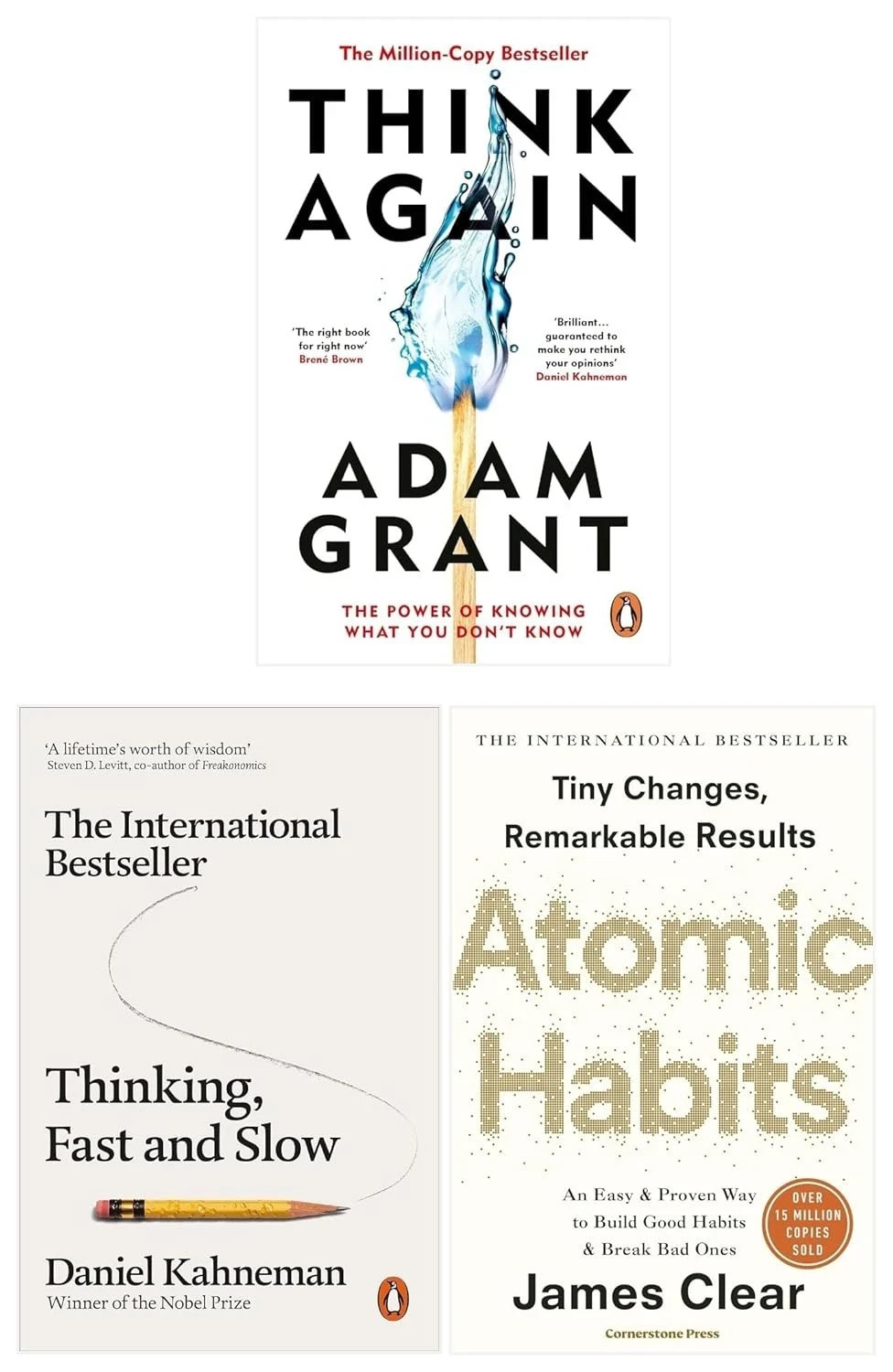 Thinking Fast and Slow,Think Again Adam Grant , Atomic Habits 3 Books Set