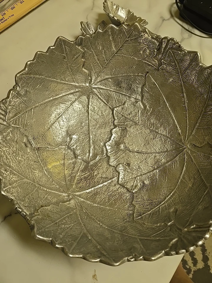 Martha Stewart Park Leaves Collection 12' X 4" Salad Bowl 2 Leaf Tongs - Slv Tn - Image 2 of 4