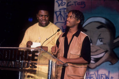 Rapper Biz Markie is shown presenting an award with Larenz Tate at- Old Photo