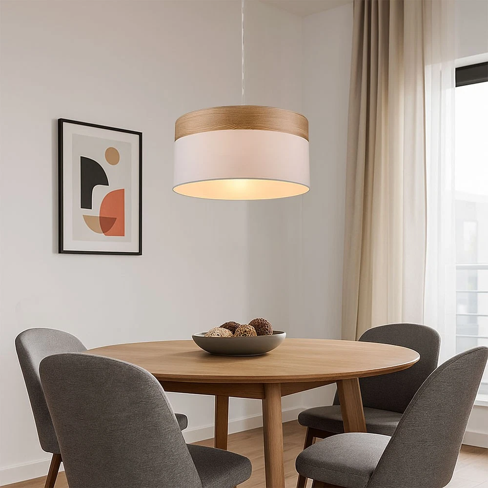 Pendel Leuchte Hänge Lampe Rund Stoff Decken 40cmx25cm Made