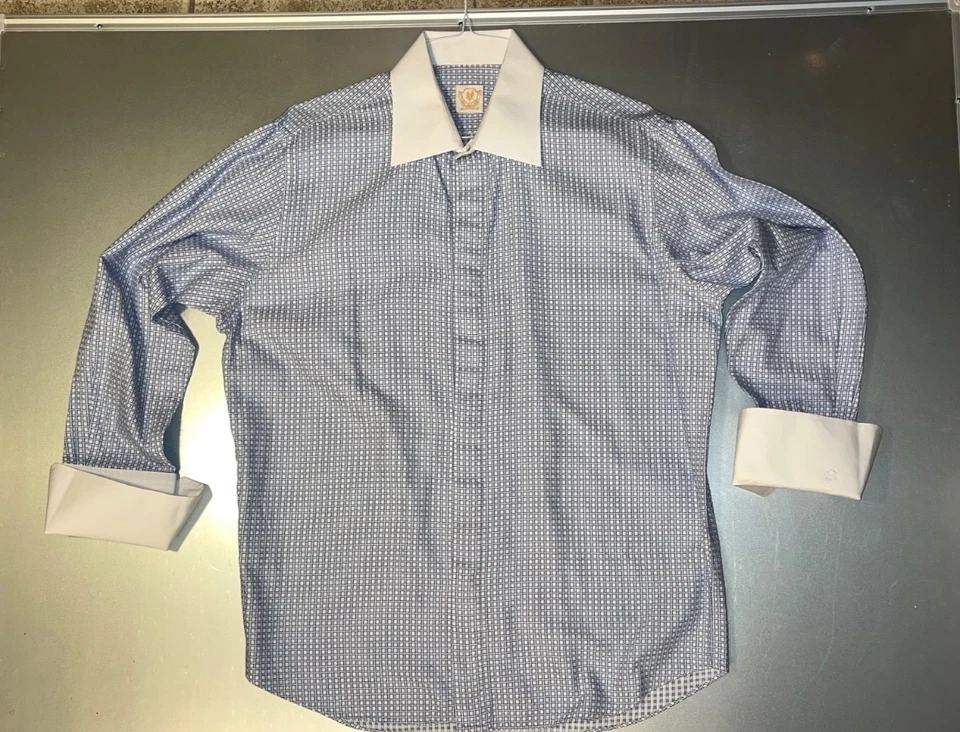 Rocky V MENS White Dress Shirt Bust 48 in Blue White Squares 1997 ROCKY'S Muscle - Image 2 of 4