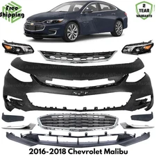 Front Bumper Cover Fascia & Grille Assembly Kit For 2016-2018 Chevrolet Malibu