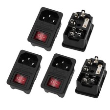 5Pcs AC 250V 10A 3 Pin Rocker Switch Power Inlet Socket w Fuse Holder